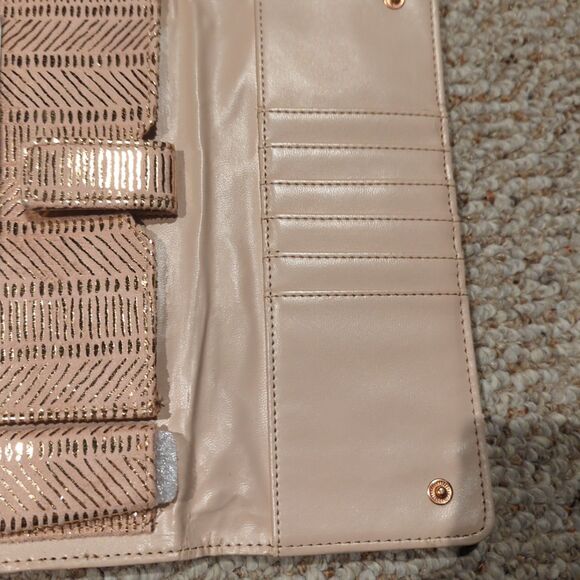 Nanette Lepore PVC Fold Phone Lip Stick Wallet Clutch Rose Gold RFID Lined - Picture 10 of 10